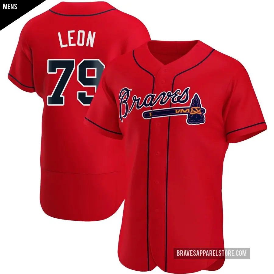 Men's Atlanta Braves ＃79 Sandy Leon Authentic Red Alternate Jersey
