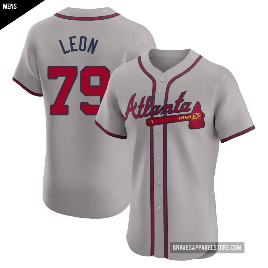Men's Atlanta Braves ＃79 Sandy Leon Elite Gray Road Jersey