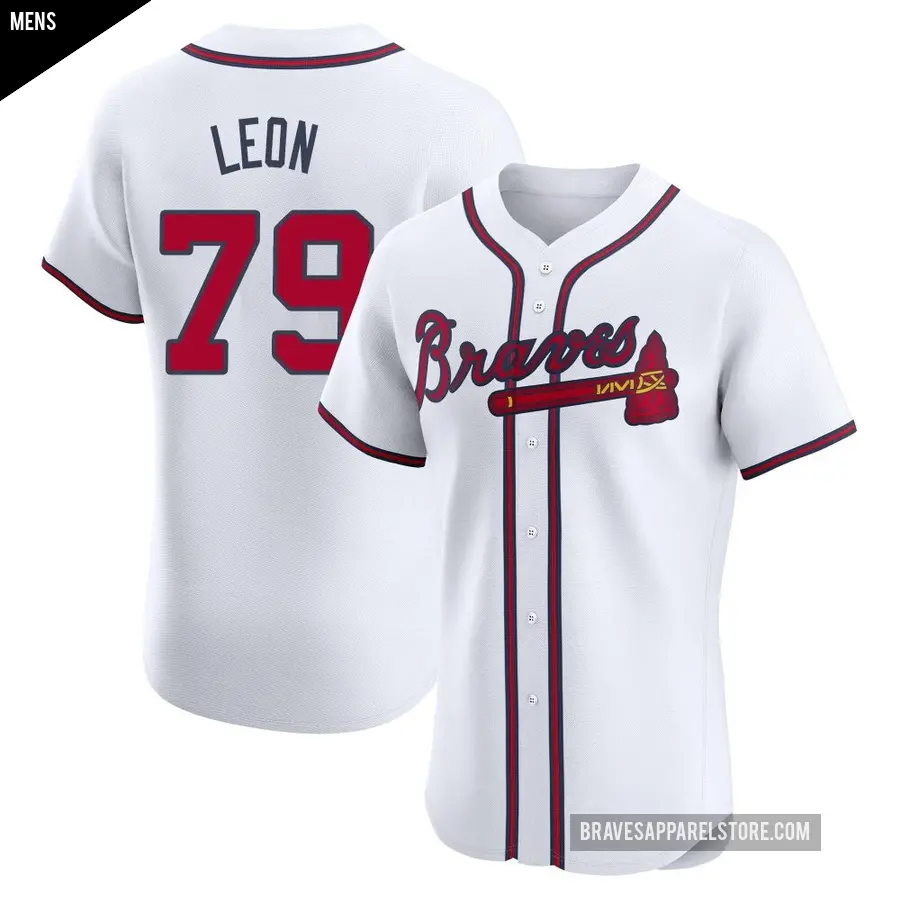 Men's Atlanta Braves ＃79 Sandy Leon Elite White Home Jersey