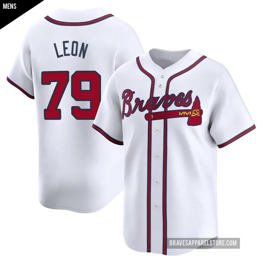 Men's Atlanta Braves ＃79 Sandy Leon Limited White Home Jersey