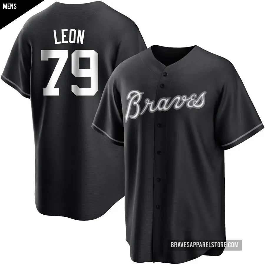 Men's Atlanta Braves ＃79 Sandy Leon Replica Black/White Jersey