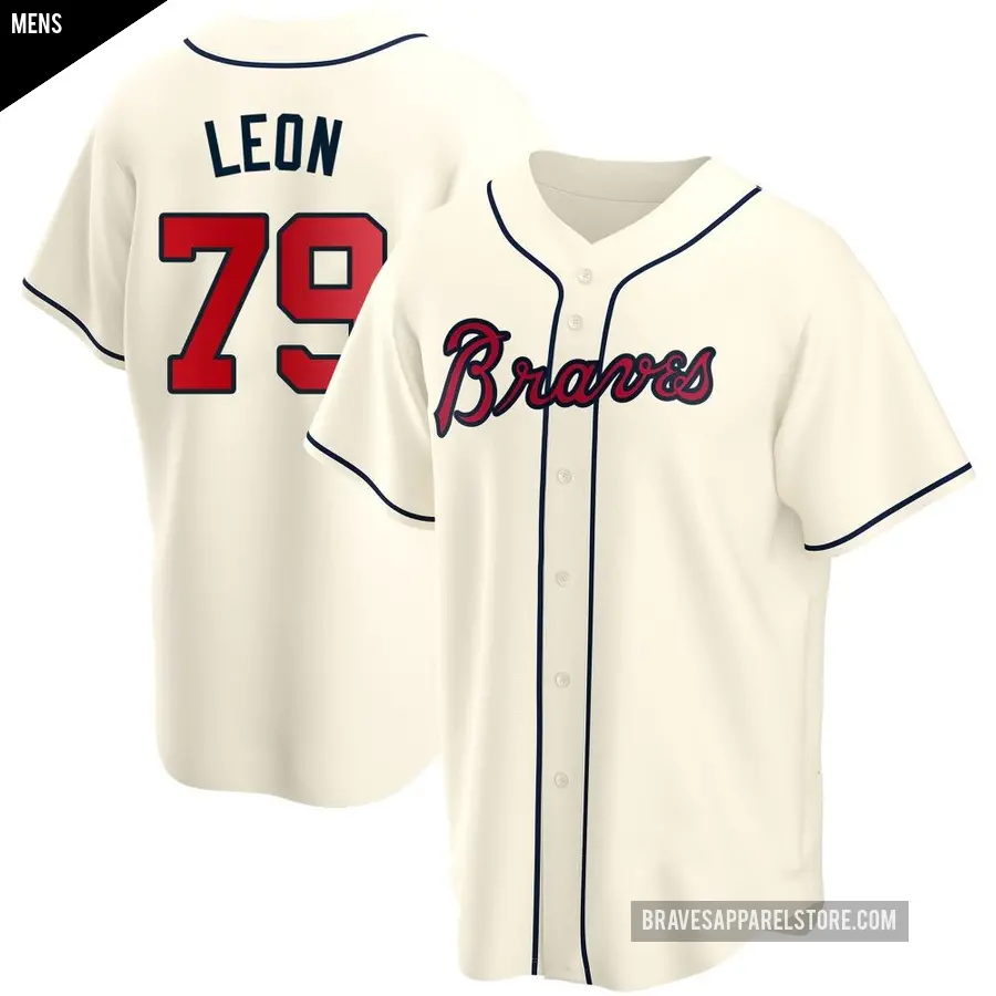Men's Atlanta Braves ＃79 Sandy Leon Replica Cream Alternate Jersey