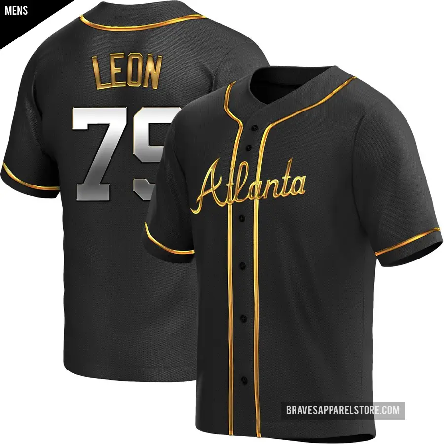 Men's Atlanta Braves ＃79 Sandy Leon Replica Gold Black en Alternate Jersey