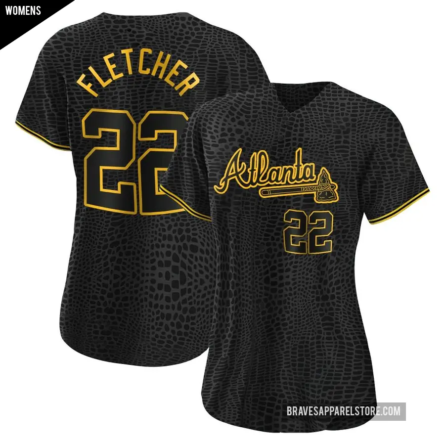 Women's Atlanta Braves ＃22 David Fletcher Replica Black Snake Skin City Jersey