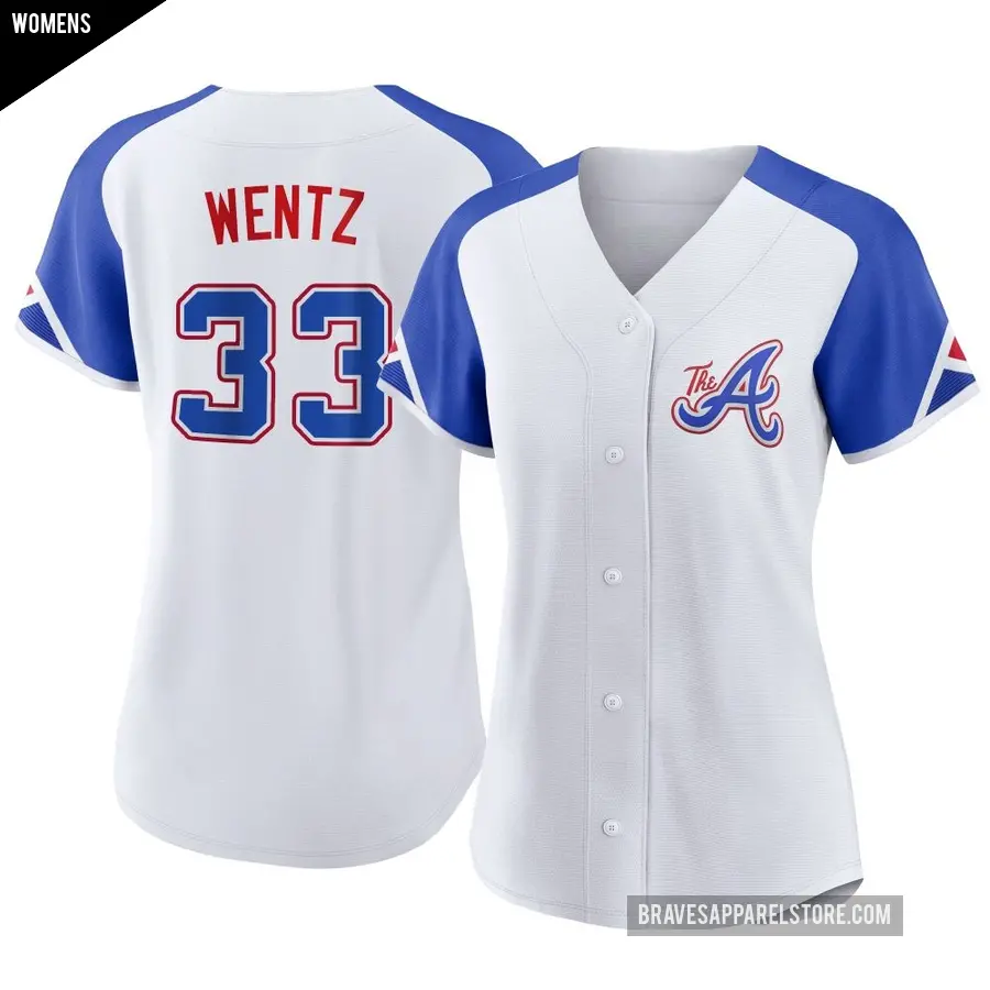 Women's Atlanta Braves ＃33 Joey Wentz Authentic White 2023 City Connect Jersey