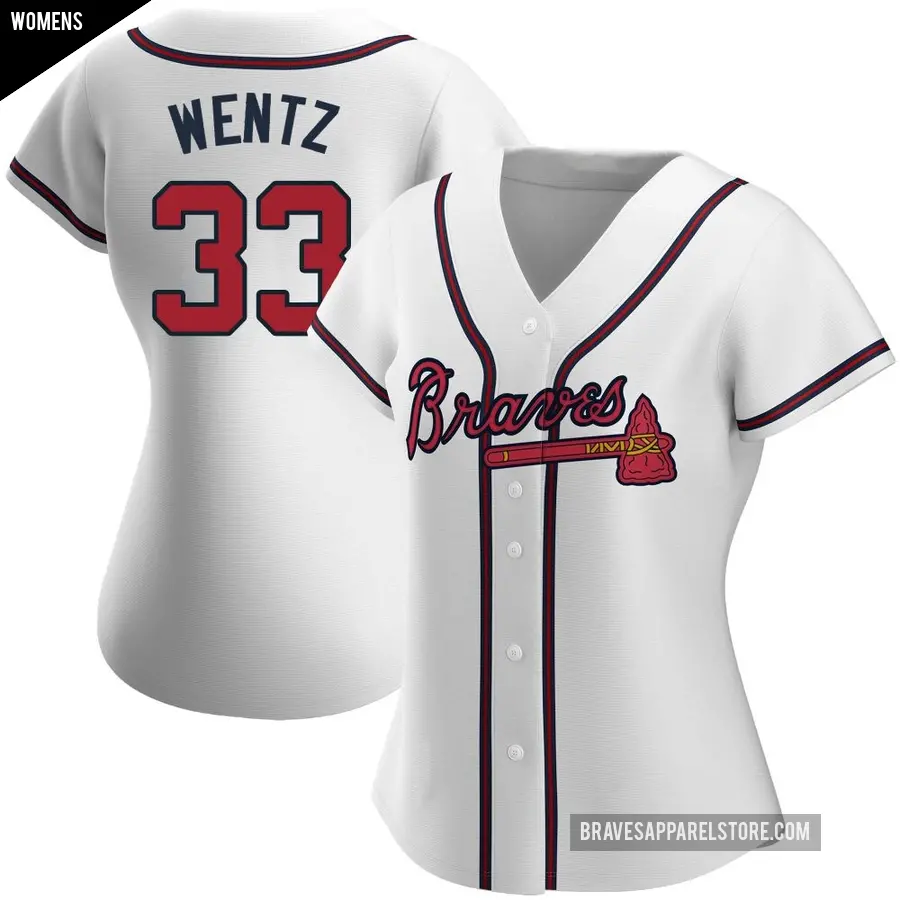 Women's Atlanta Braves ＃33 Joey Wentz Authentic White Home Jersey