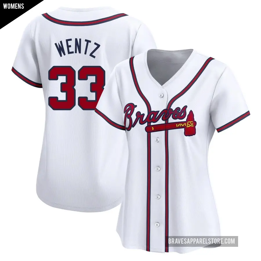 Women's Atlanta Braves ＃33 Joey Wentz Limited White Home Jersey