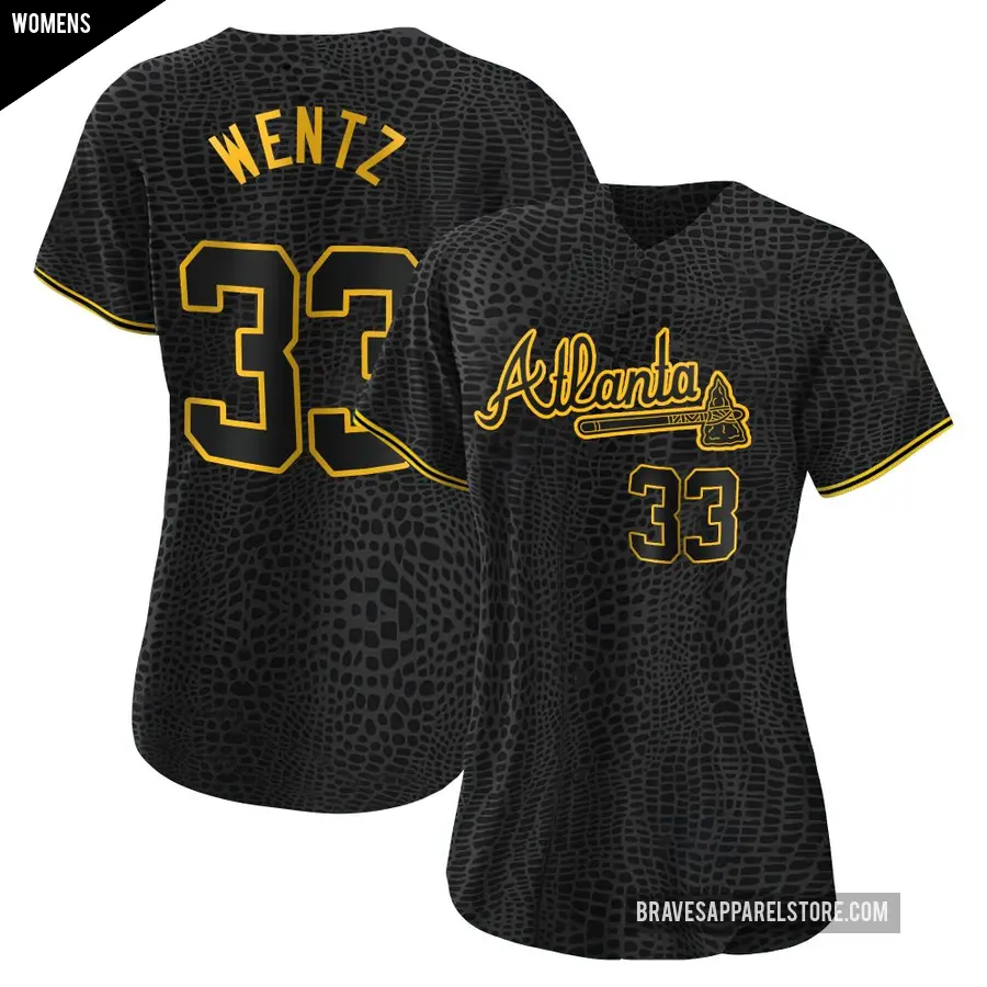 Women's Atlanta Braves ＃33 Joey Wentz Replica Black Snake Skin City Jersey