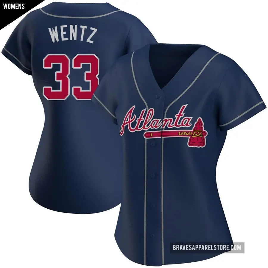 Women's Atlanta Braves ＃33 Joey Wentz Replica Navy Alternate Jersey