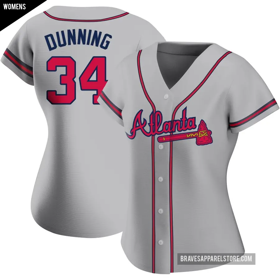 Women's Atlanta Braves ＃34 Dane Dunning Authentic Gray Road Jersey