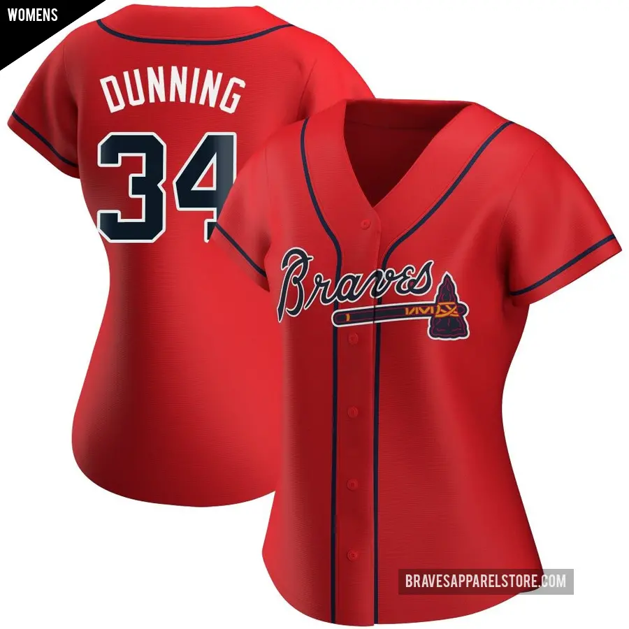 Women's Atlanta Braves ＃34 Dane Dunning Authentic Red Alternate Jersey