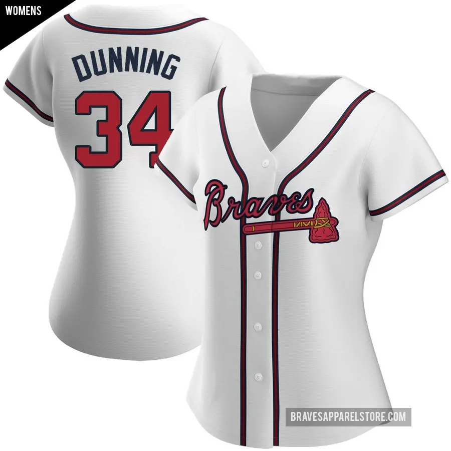 Women's Atlanta Braves ＃34 Dane Dunning Authentic White Home Jersey