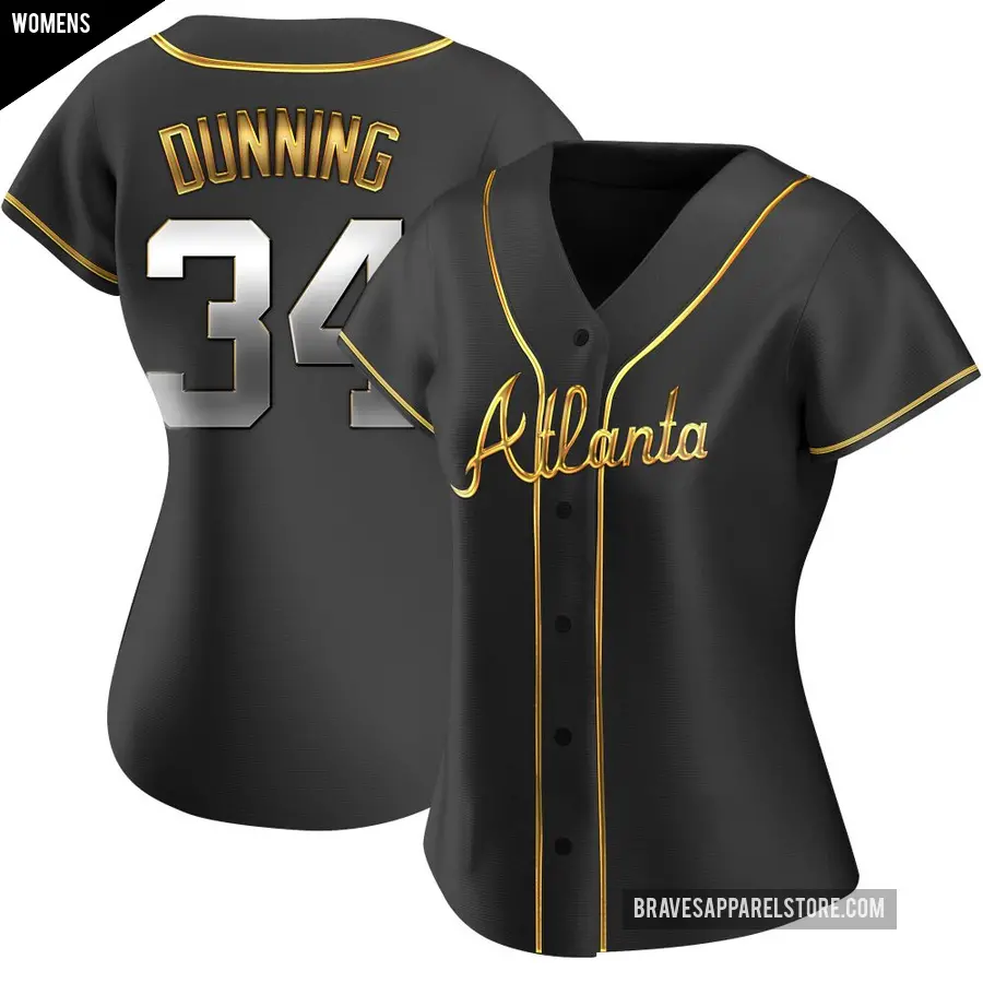 Women's Atlanta Braves ＃34 Dane Dunning Replica Gold Black en Alternate Jersey