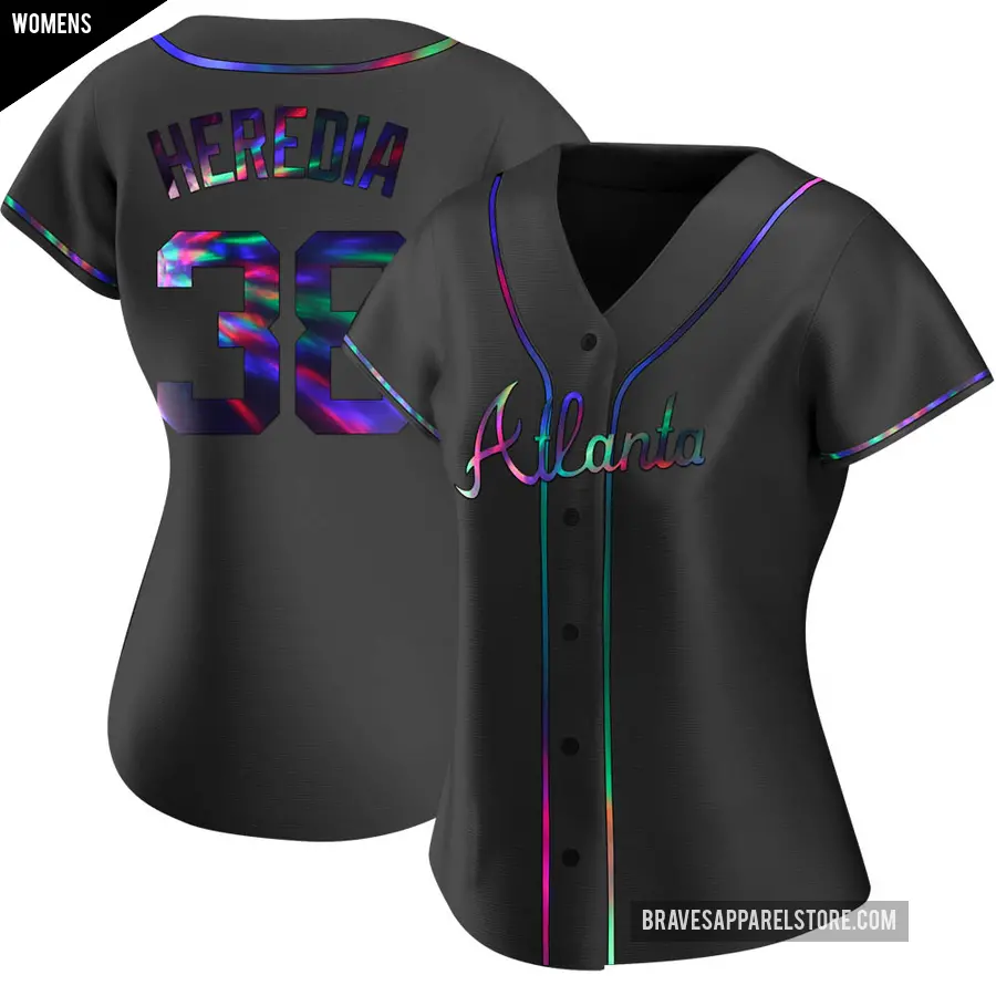 Women's Atlanta Braves ＃38 Guillermo Heredia Replica Black Holographic Alternate Jersey