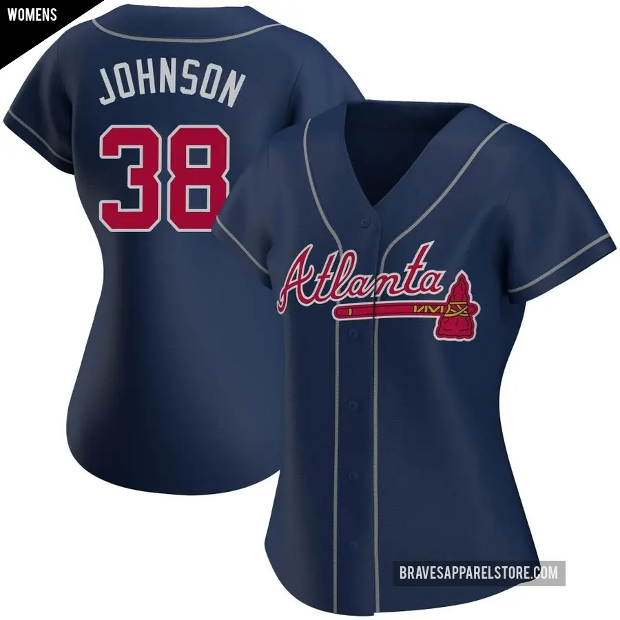 Women&#039;s Atlanta Braves &#65283;38 Pierce Johnson Authentic Navy Alternate Jersey