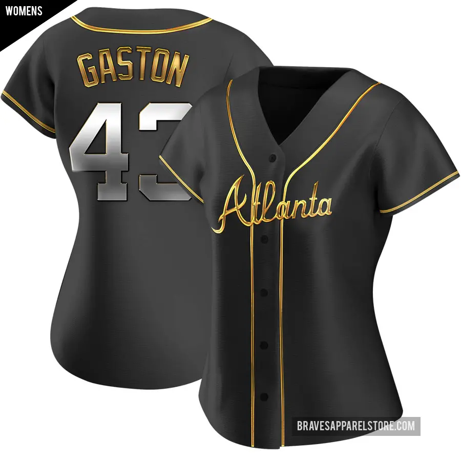 Women&#039;s Atlanta Braves &#65283;43 Cito Gaston Replica Gold Black en Alternate Jersey