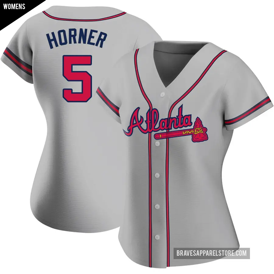 Women's Atlanta Braves ＃5 Bob Horner Authentic Gray Road Jersey