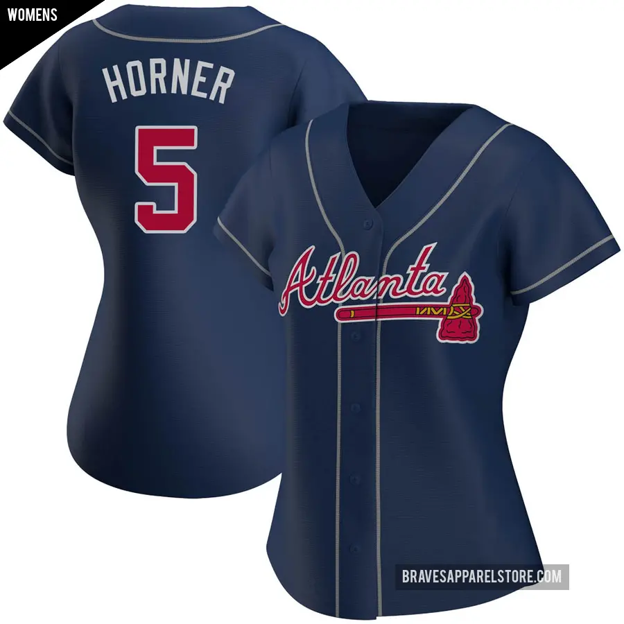 Women's Atlanta Braves ＃5 Bob Horner Replica Navy Alternate Jersey