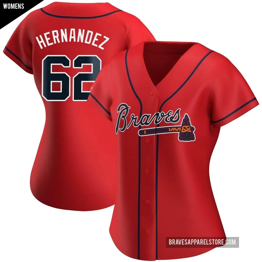 Women's Atlanta Braves ＃62 Daysbel Hernandez Replica Red Alternate Jersey