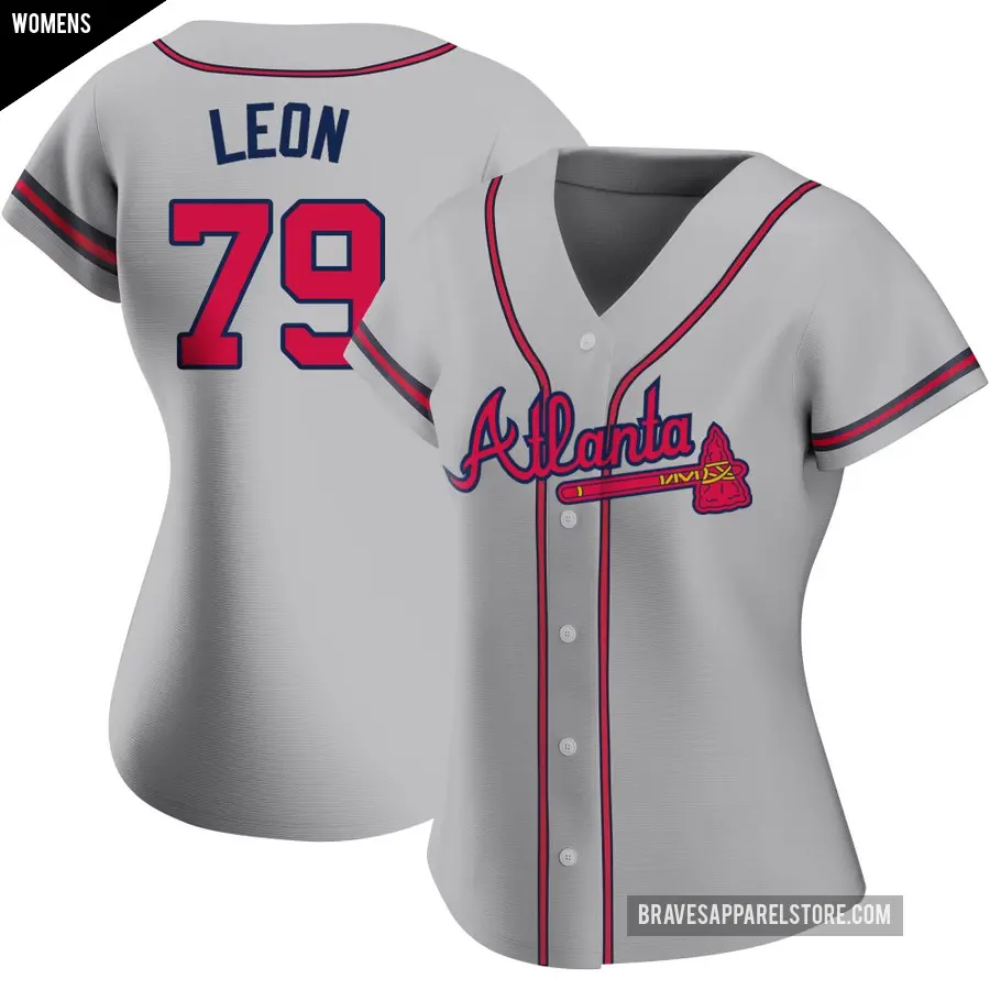 Women's Atlanta Braves ＃79 Sandy Leon Authentic Gray Road Jersey
