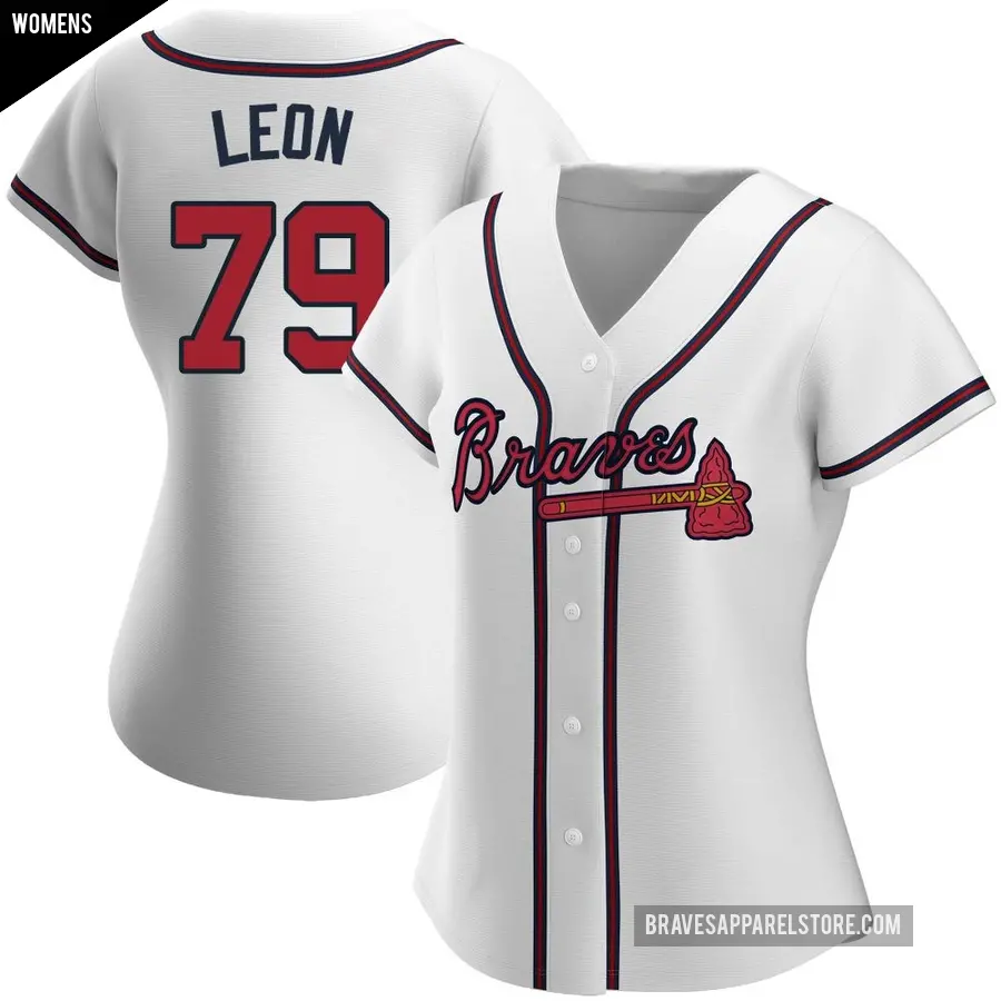 Women's Atlanta Braves ＃79 Sandy Leon Authentic White Home Jersey