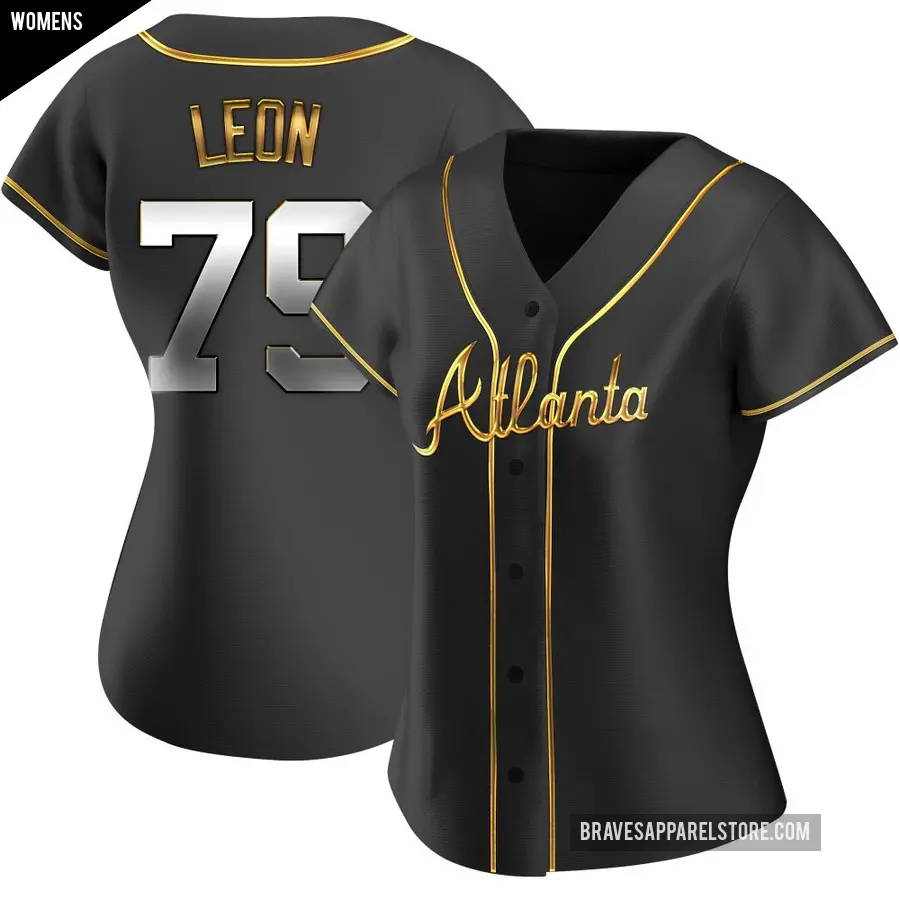 Women's Atlanta Braves ＃79 Sandy Leon Replica Gold Black en Alternate Jersey