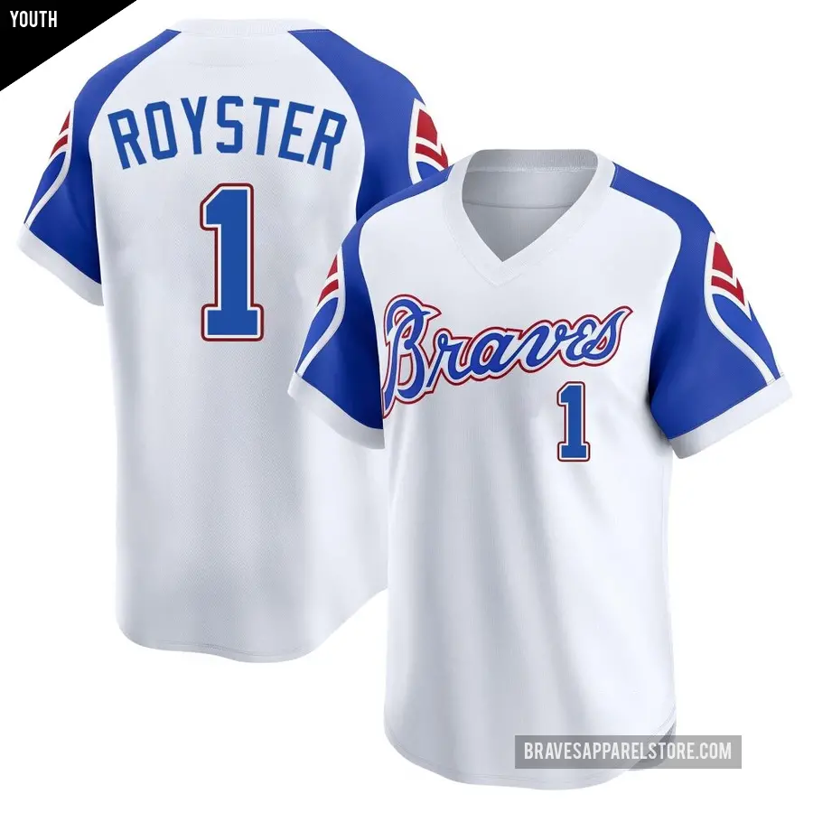 Youth Atlanta Braves ＃1 Jerry Royster Limited White Throwback Cooperstown Collection Jersey