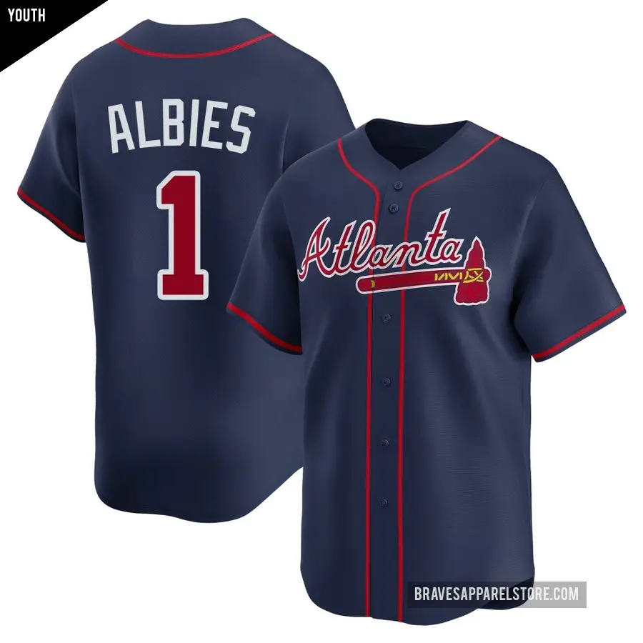 Youth Atlanta Braves ＃1 Ozzie Albies Limited Navy Alternate Jersey