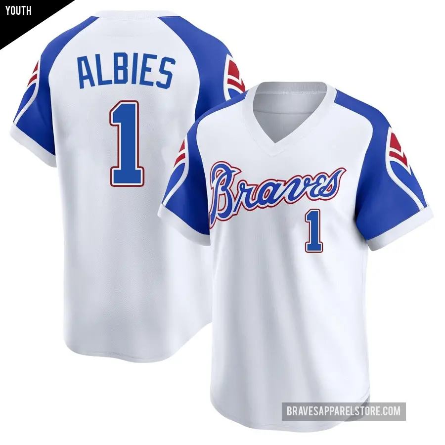 Youth Atlanta Braves ＃1 Ozzie Albies Limited White Throwback Cooperstown Collection Jersey