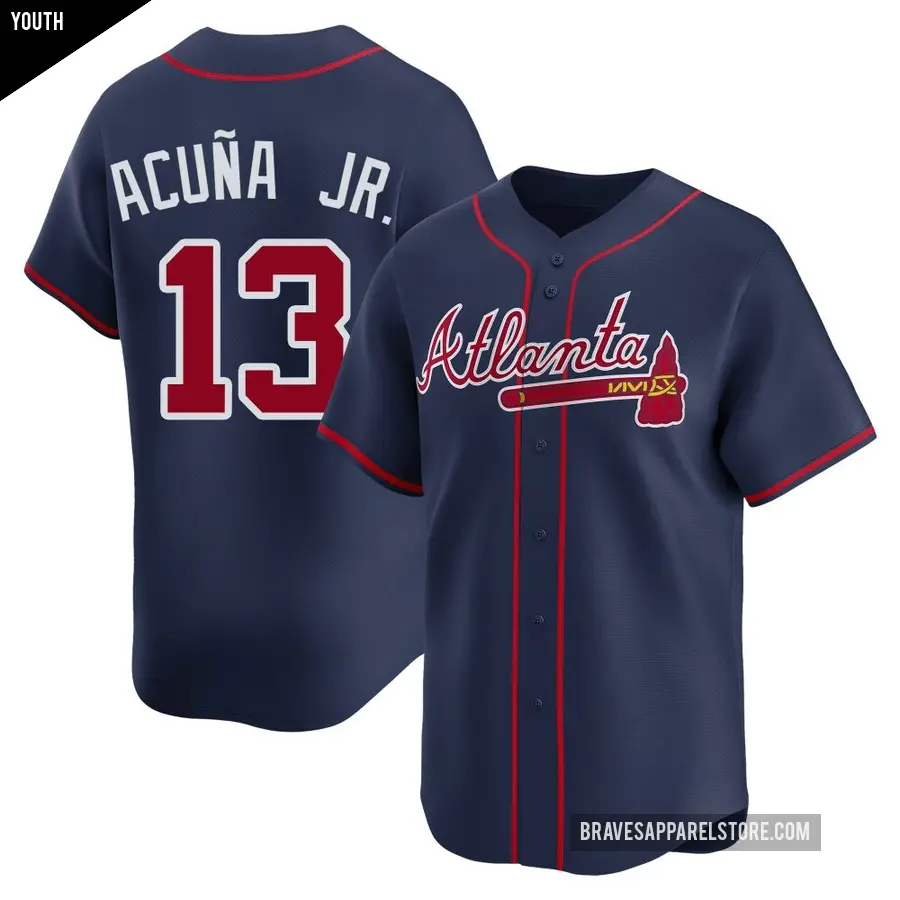 Youth Atlanta Braves ＃13 Ronald Acuna Jr. Limited Navy Alternate Jersey
