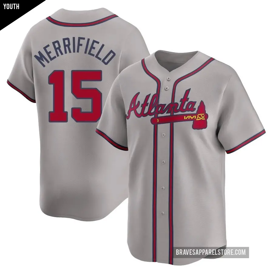 Youth Atlanta Braves ＃15 Whit Merrifield Limited Gray Away Jersey