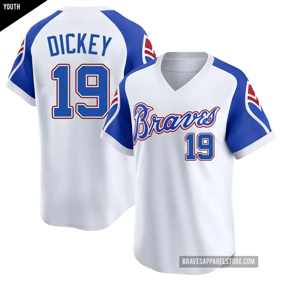 Youth Atlanta Braves ＃19 R.A. Dickey Limited White Throwback Cooperstown Collection Jersey