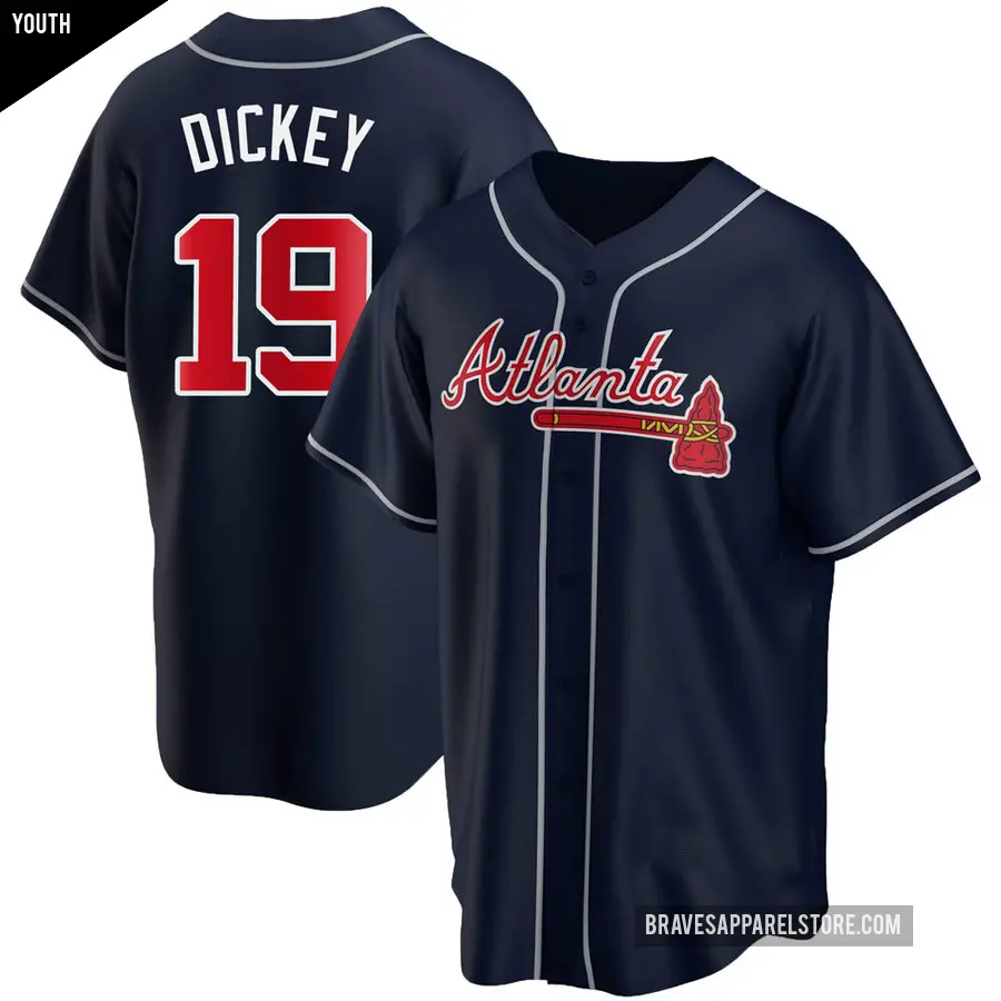 Youth Atlanta Braves ＃19 R.A. Dickey Replica Navy Alternate Jersey