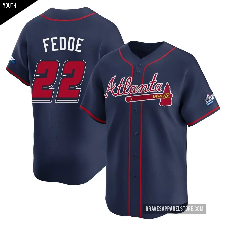 Youth Atlanta Braves ＃22 Erick Fedde Limited Navy 2025 Speedway Classic Alternate Jersey