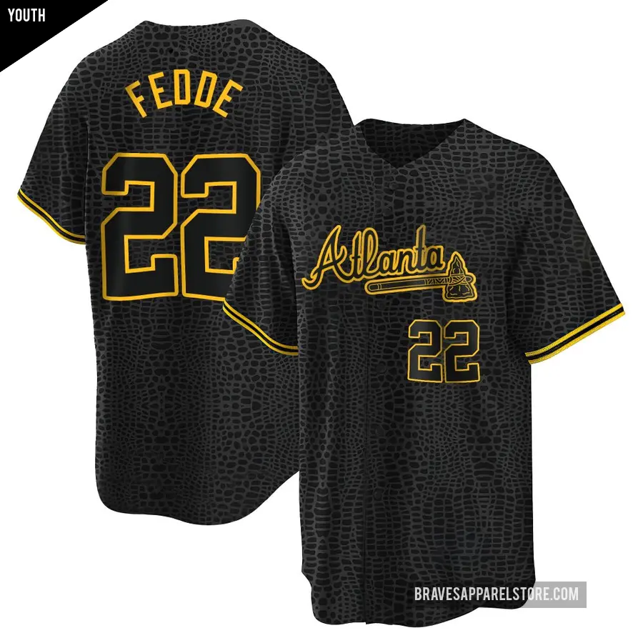 Youth Atlanta Braves ＃22 Erick Fedde Replica Black Snake Skin City Jersey