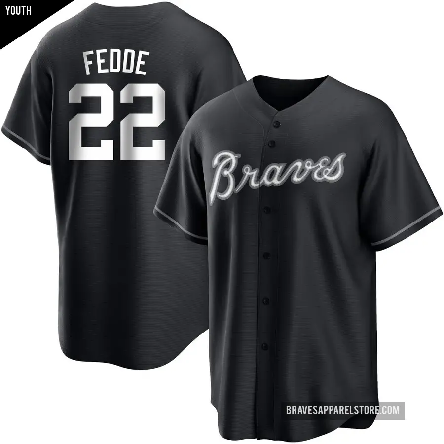 Youth Atlanta Braves ＃22 Erick Fedde Replica Black/White Jersey