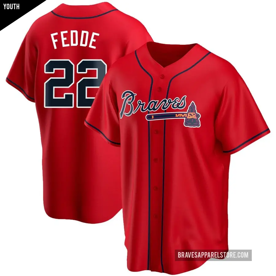 Youth Atlanta Braves ＃22 Erick Fedde Replica Red Alternate Jersey