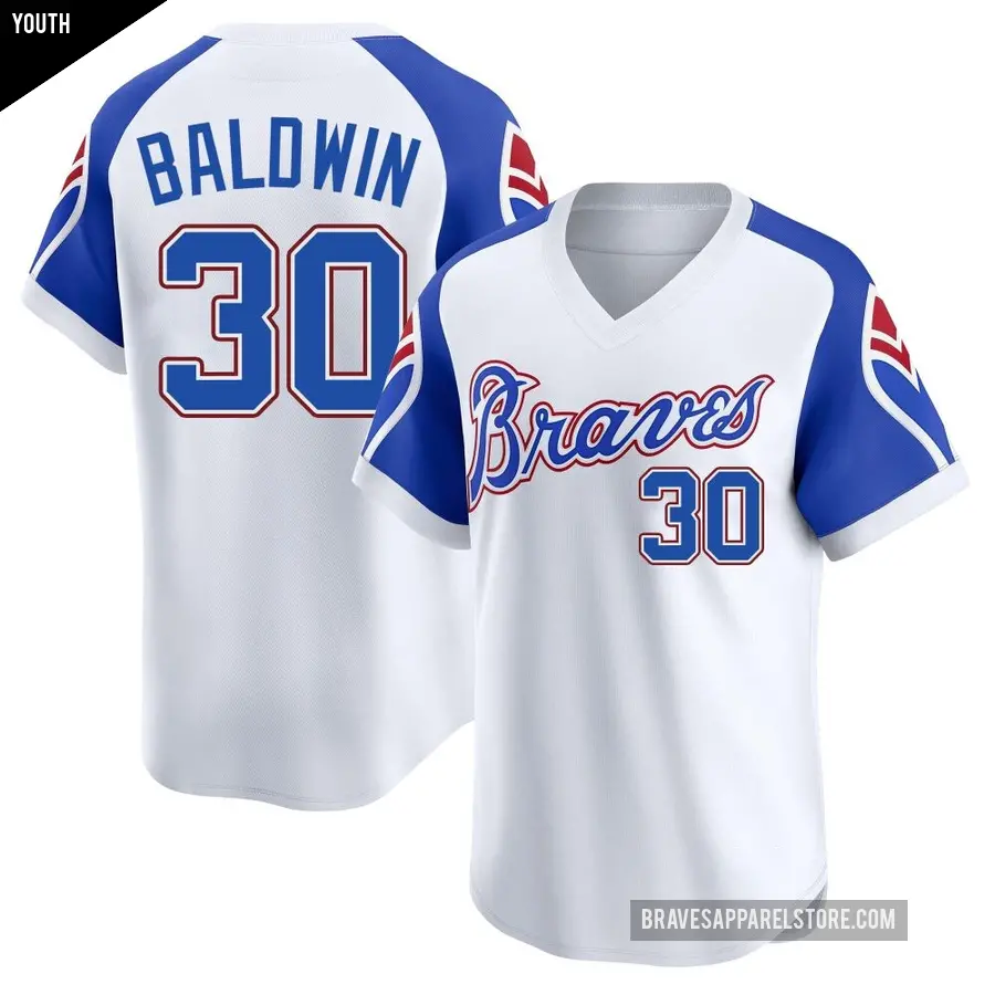 Youth Atlanta Braves ＃30 Drake Baldwin Limited White Throwback Cooperstown Collection Jersey