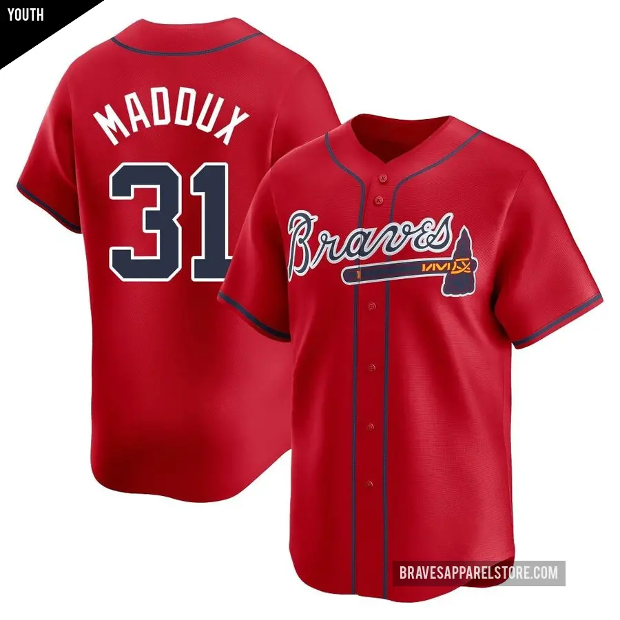 Youth Atlanta Braves ＃31 Greg Maddux Limited Red Alternate Jersey