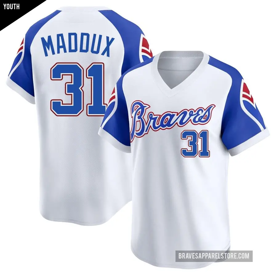 Youth Atlanta Braves ＃31 Greg Maddux Limited White Throwback Cooperstown Collection Jersey