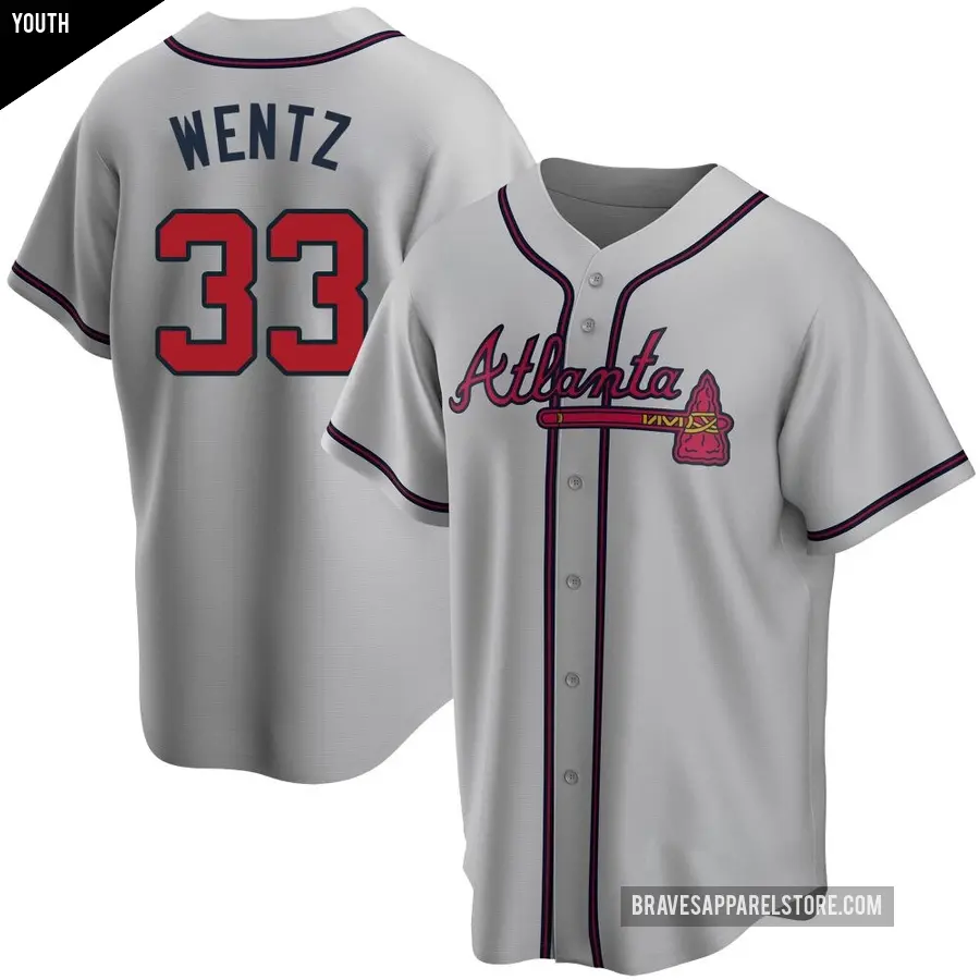 Youth Atlanta Braves ＃33 Joey Wentz Replica Gray Road Jersey