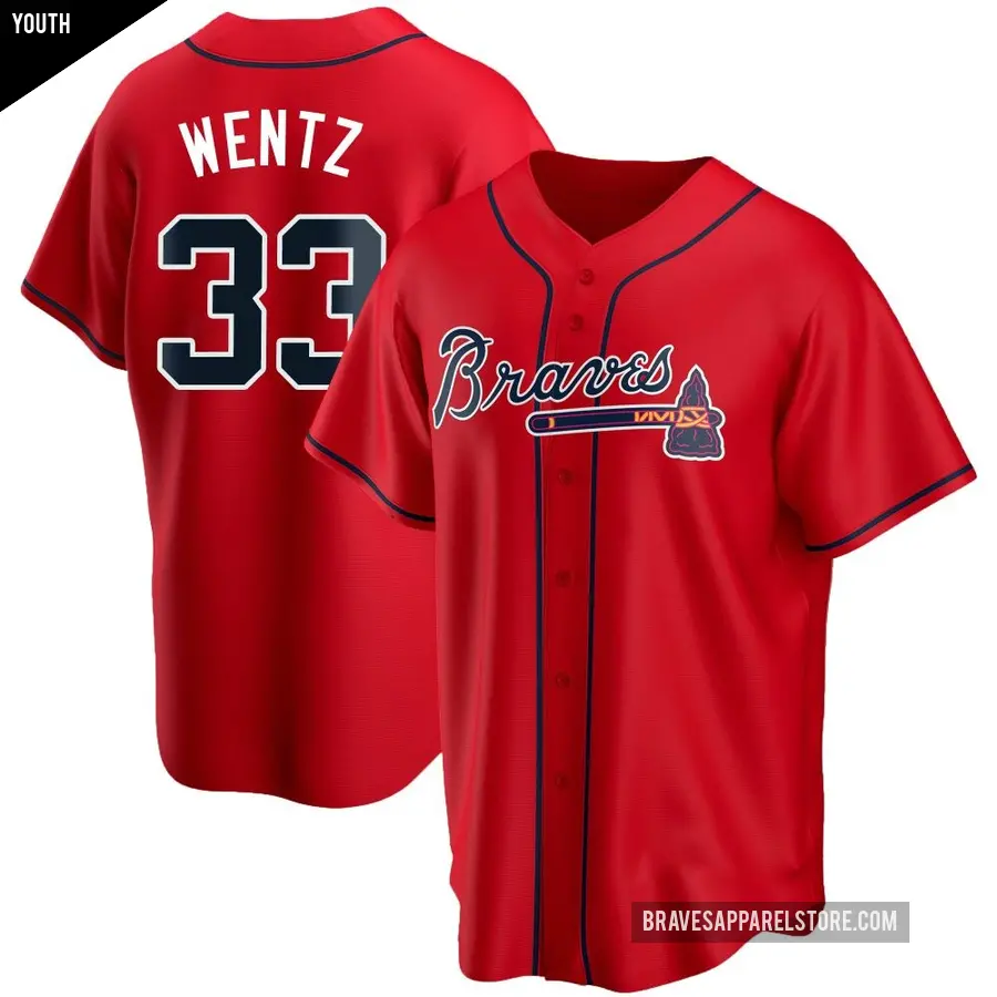 Youth Atlanta Braves ＃33 Joey Wentz Replica Red Alternate Jersey