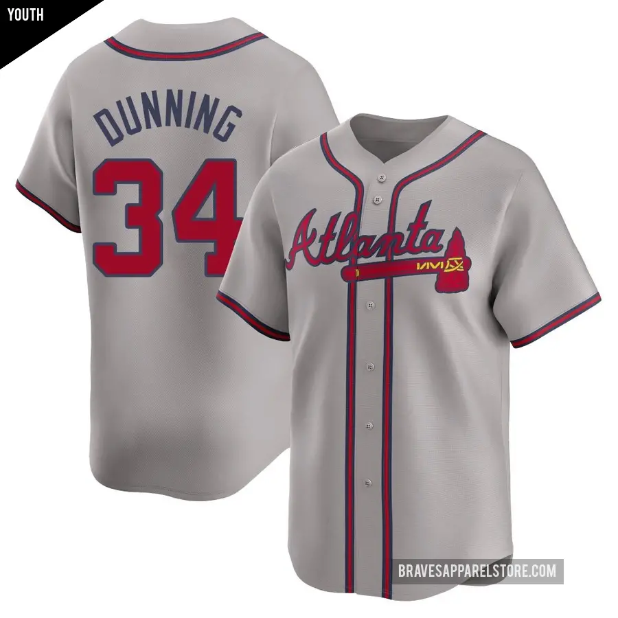Youth Atlanta Braves ＃34 Dane Dunning Limited Gray Away Jersey