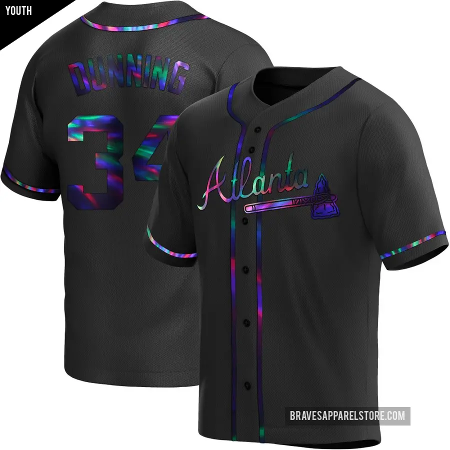 Youth Atlanta Braves ＃34 Dane Dunning Replica Black Holographic Alternate Jersey