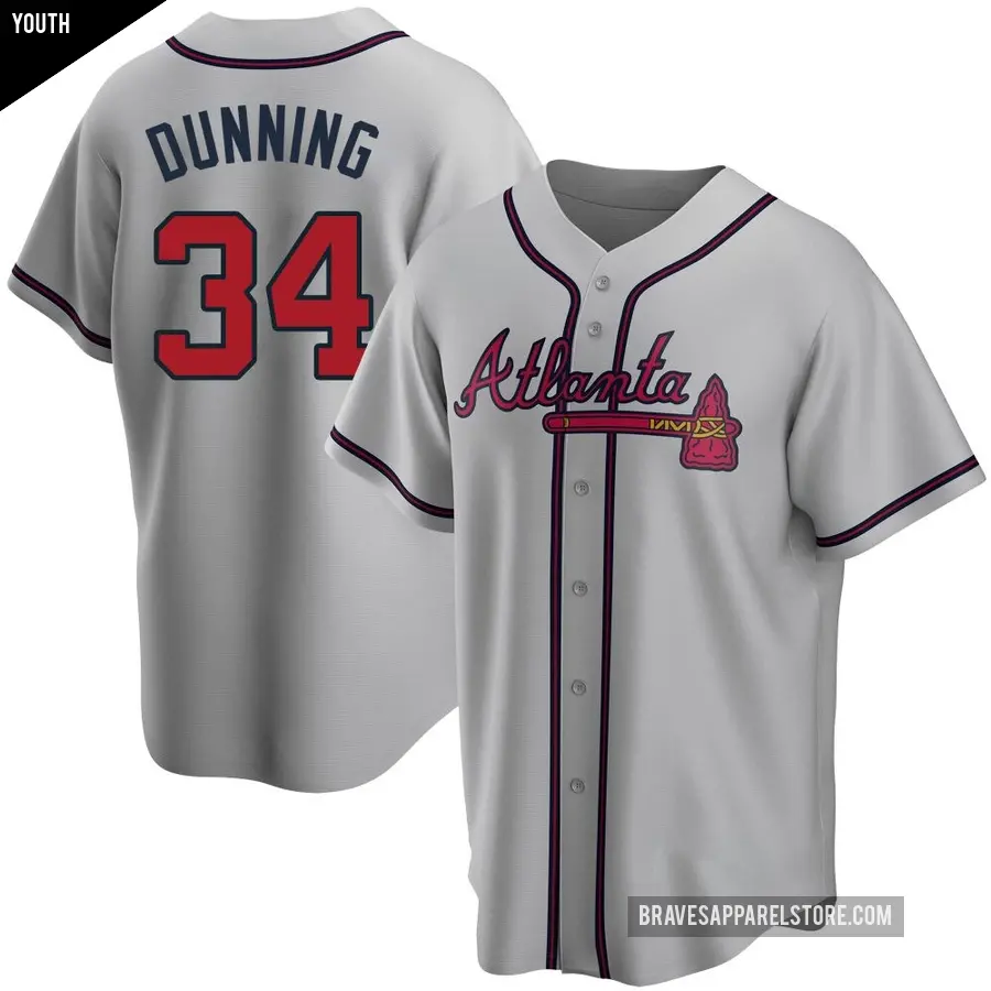 Youth Atlanta Braves ＃34 Dane Dunning Replica Gray Road Jersey