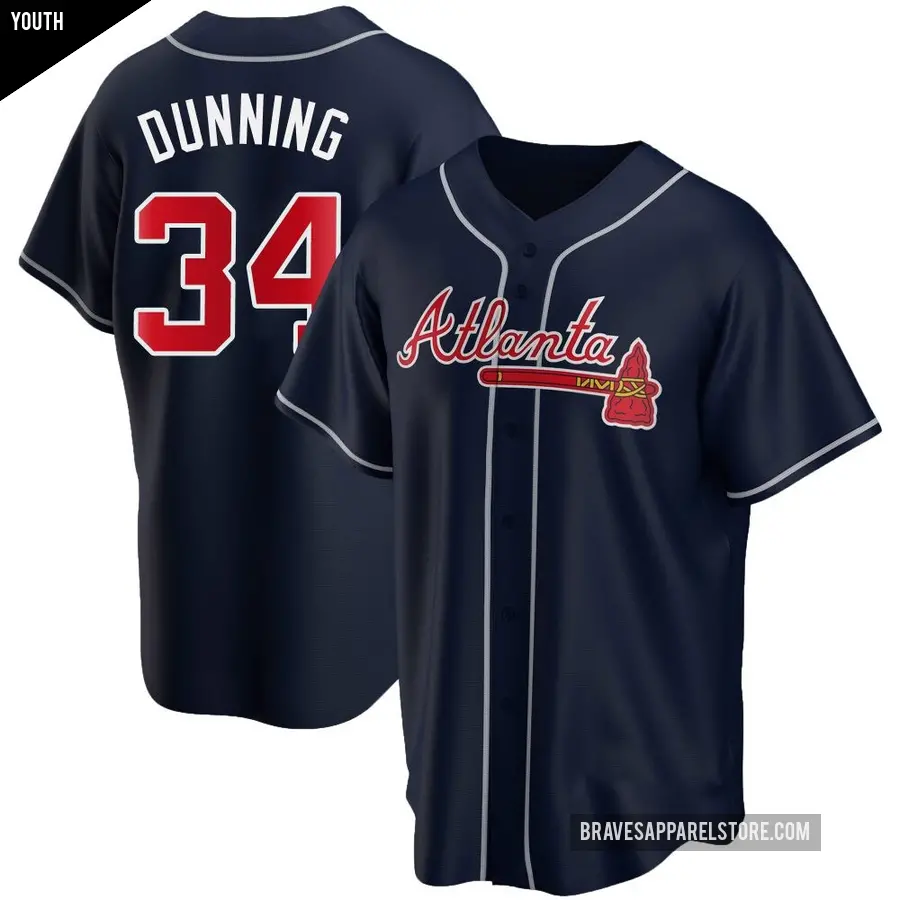 Youth Atlanta Braves ＃34 Dane Dunning Replica Navy Alternate Jersey
