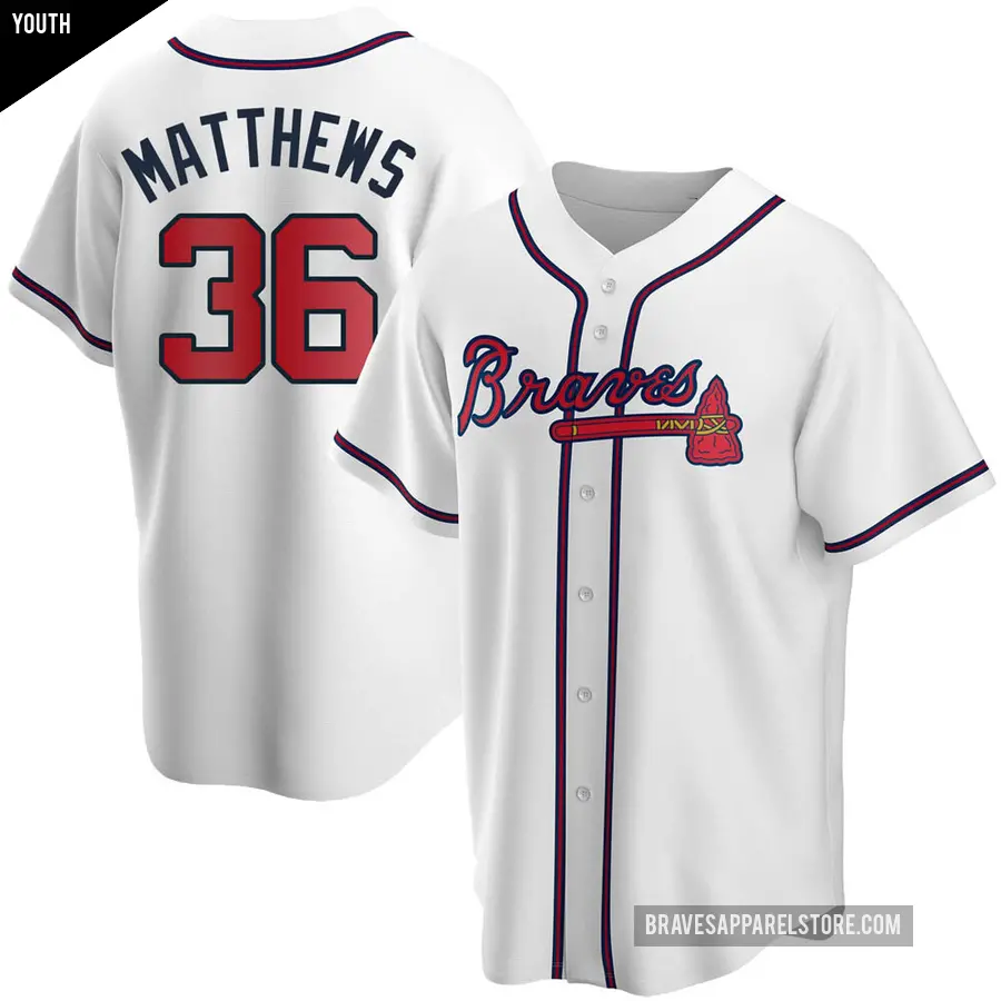 Youth Atlanta Braves &#65283;36 Gary Matthews Replica White Home Jersey