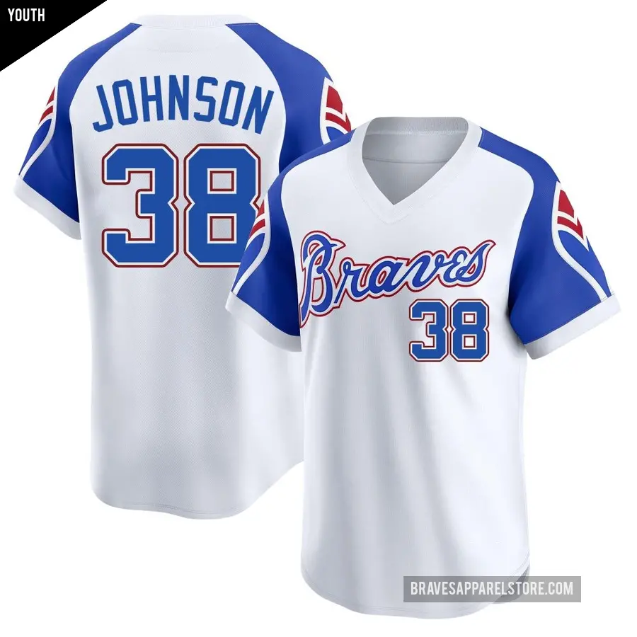Youth Atlanta Braves ＃38 Pierce Johnson Limited White Throwback Cooperstown Collection Jersey