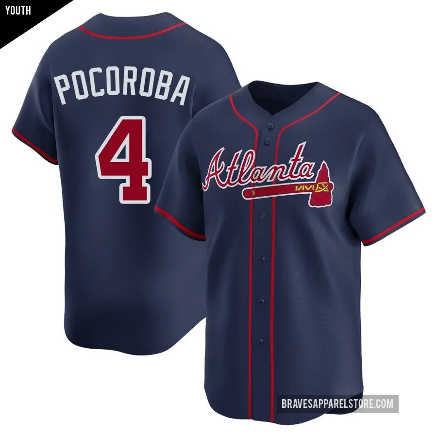 Youth Atlanta Braves ＃4 Biff Pocoroba Limited Navy Alternate Jersey