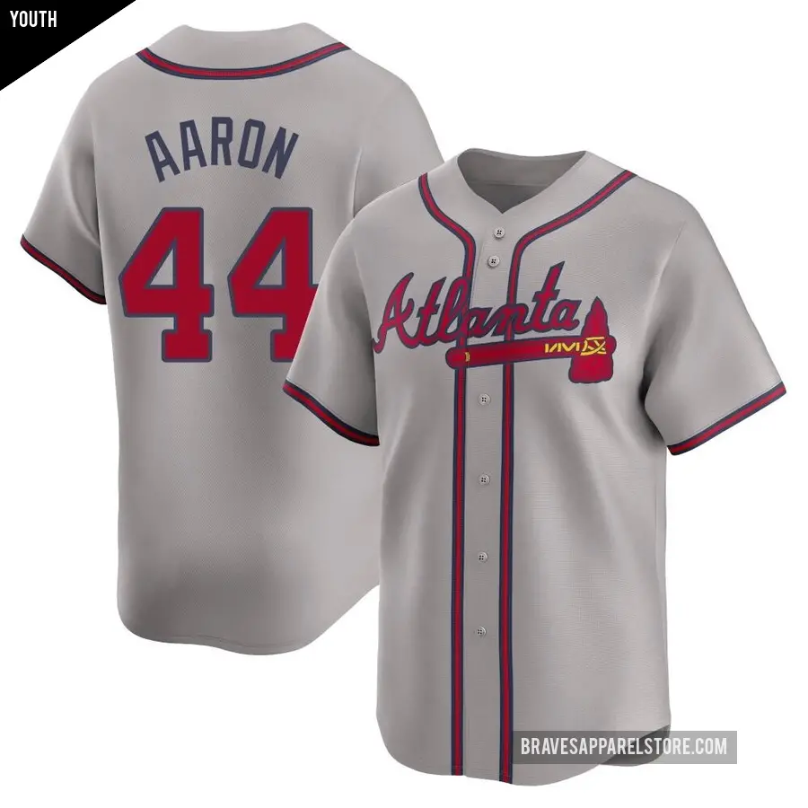 Youth Atlanta Braves ＃44 Hank Aaron Limited Gray Away Jersey